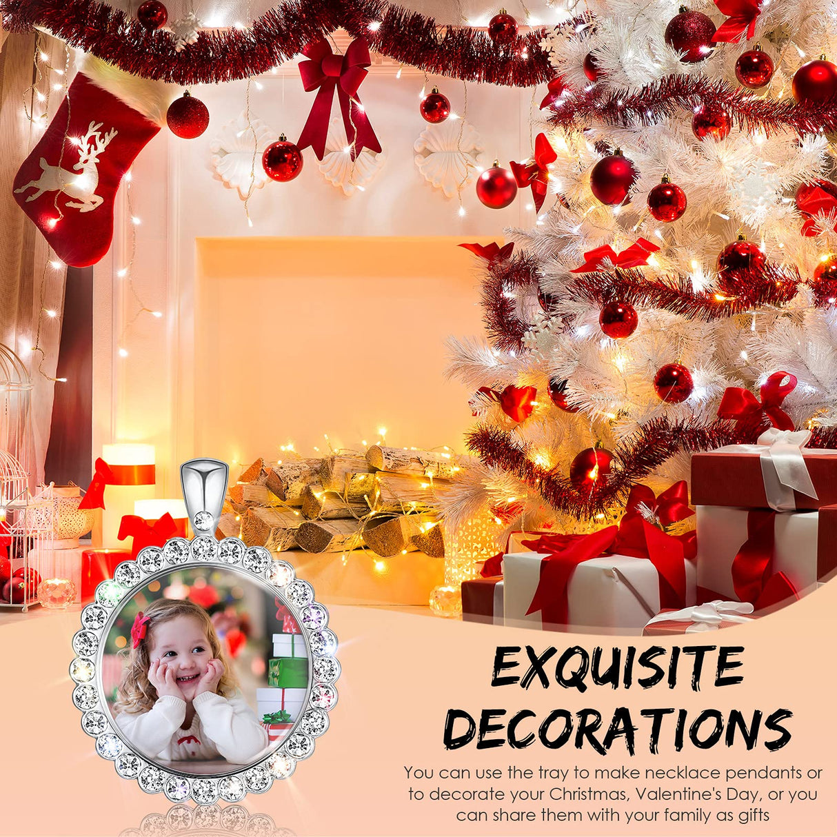 Hicarer 32 Pcs Sublimation Necklace Blank Round Rhinestone Bezel Pendant Trays Set with Glass Domes Sublimation Blank Discs Double Sided Adhesive Tape for DIY Wedding Birthday Graduation Jewelry Gifts Hicarer