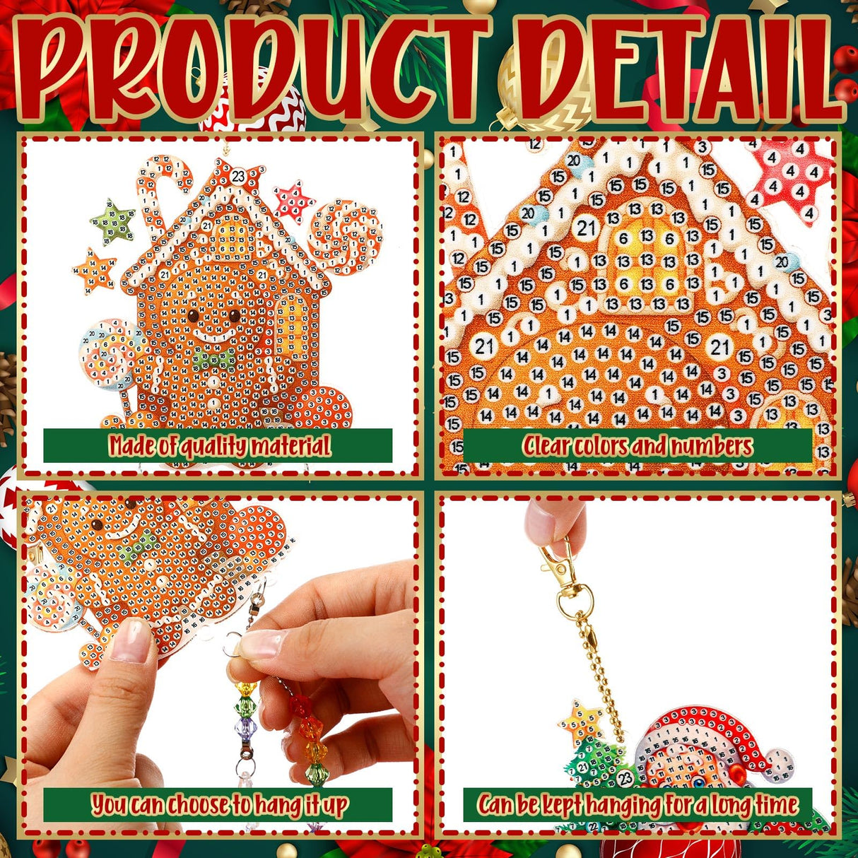 Jetec 3 Pcs Christmas Diamond Art Kits Painting Suncatcher Wind Chime Double Sided Crystal Hanging Ornaments for DIY Crafts Window Home Garden Decor(Snowman, Gingerbread Man, Santa) Jetec
