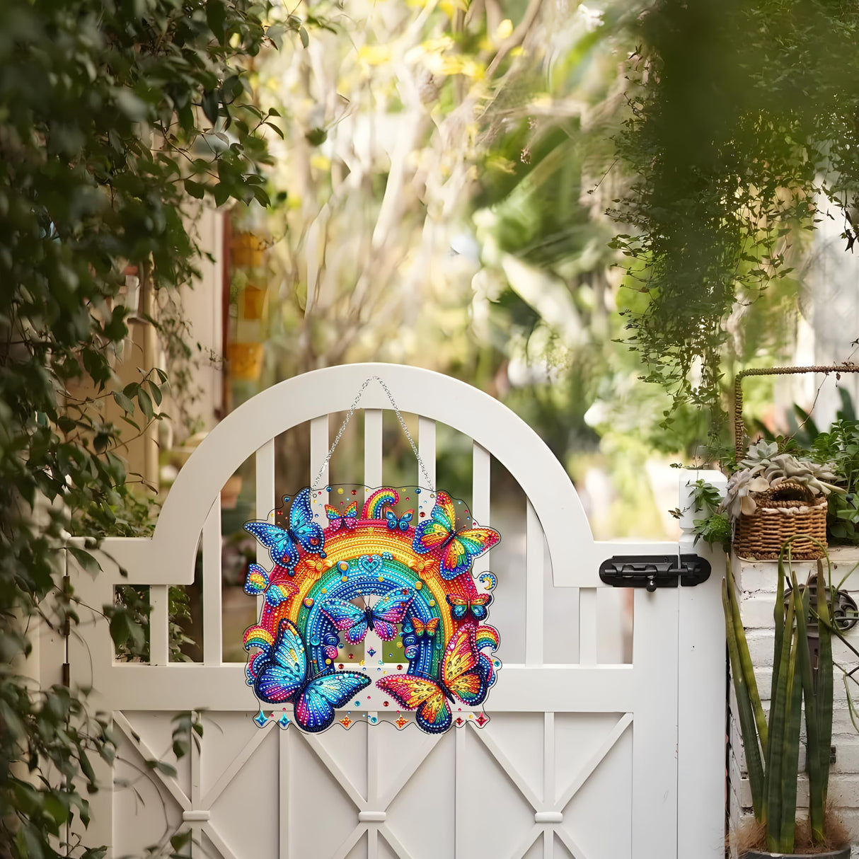 JJFox Diamond Art Hanging Kit for Adult,Special Shaped Rhinestone,DIY Acrylic 5D Diamond Art Painting Window Pendants Home Garden Wall Hanging Kits Hanging Ornament (Rainbow Butterfly) JJFox