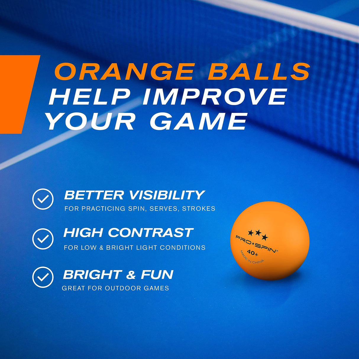 PRO SPIN Ping Pong Balls - Orange 3-Star Training Table Tennis Balls (Pack of 60) | High-Performance 40+ ABS Training Balls | Ultimate Durability for Indoor/Outdoor Ping Pong Tables PRO SPIN