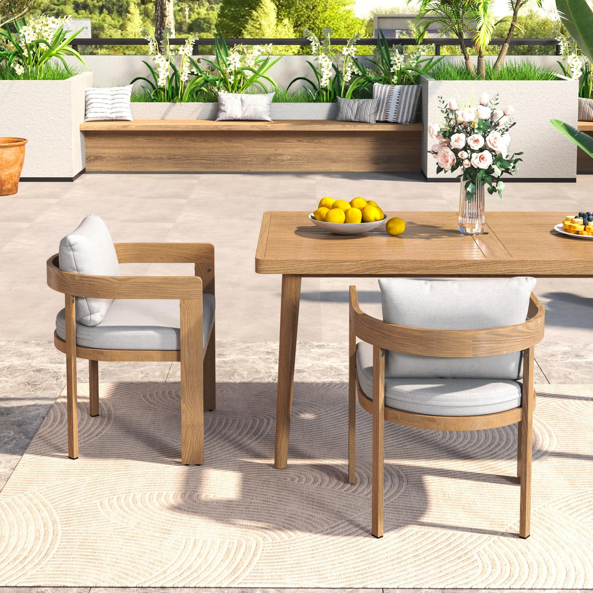 GDFStudio Dining Chairs Set of 2, Aluminum Patio Chairs with Beige Cushion,Modern Armchair Seating for Outdoor Indoor Backyard Poolside Balcony 300 Lbs Heavy Duty 31" H Light Gray,Teak GDFStudio