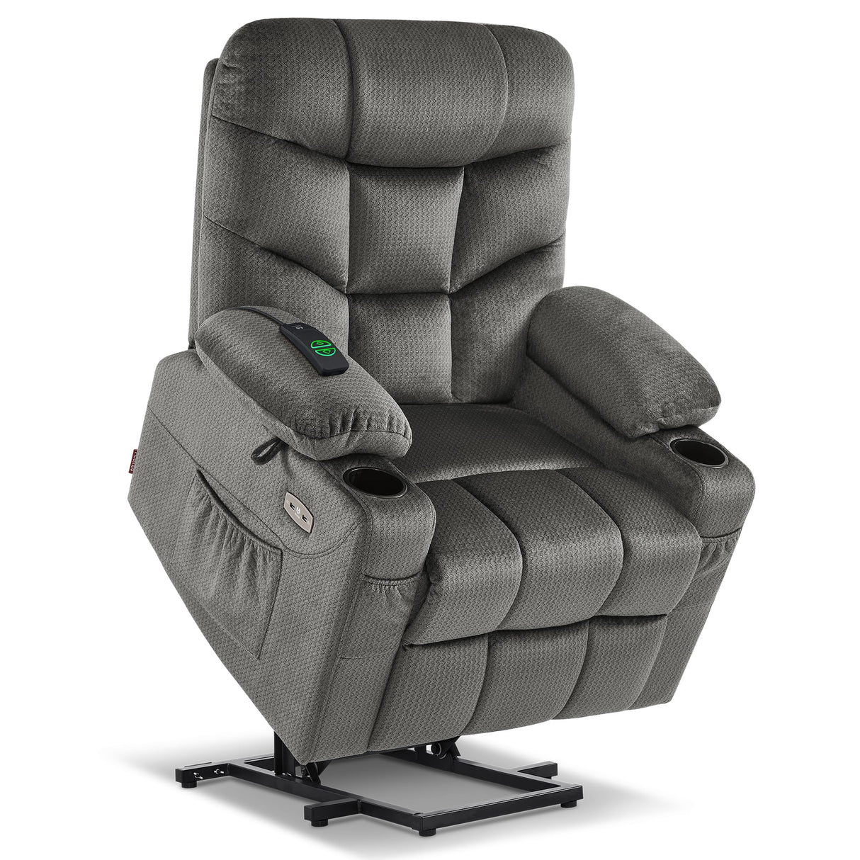 MCombo Power Lift Recliner Chair with Extended Footrest, 2 Cup Holders, USB Ports for Elderly People, Fabric 7286 (Grey) MCombo