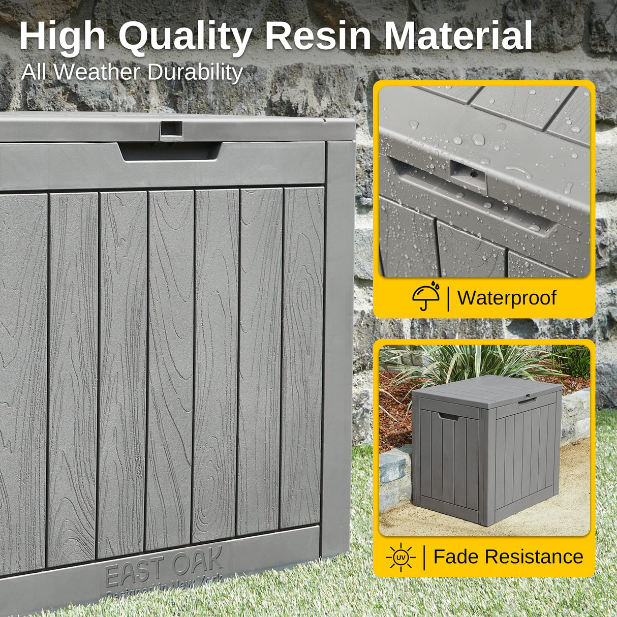EAST OAK Outdoor Storage Box, 31 Gallon Deck Box Indoor and Outdoor Use, Waterproof Resin Storage Bin for Package Delivery, Patio Cushions, Gardening Tools, Lockable, UV Resistant, Grey EAST OAK
