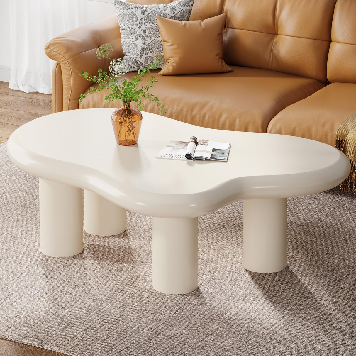 Tribesigns 46.4" Cloud Coffee Table with Storage Drawer, Modern White Irregular Center Tea Table with 4 Legs for Living Room Tribesigns