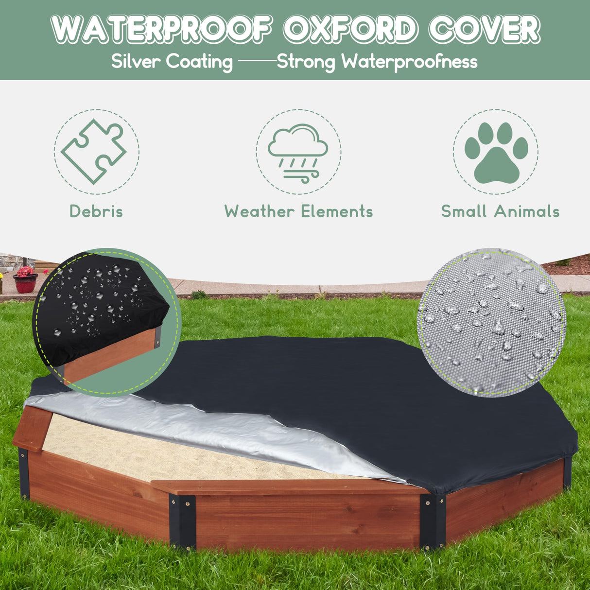 85''x78''x9'' Wooden Octagon Sandbox with Cover, Large Sandpit for Kids Outdoor Patio Backyard Play, Easy & Quick Assemble Mederra