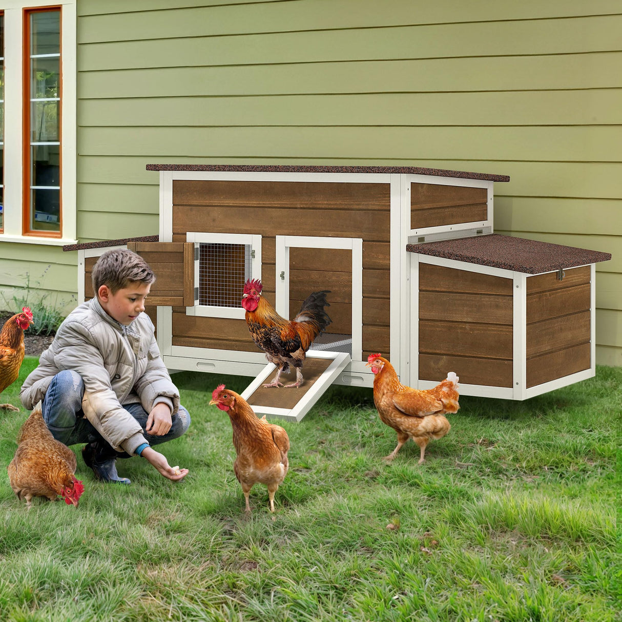 YITAHOME Chicken Coop Large Wooden Chicken House Chicken Pen Outdoor with 2 Nesting Boxes Poultry Cage Rabbit Hutch Duck Cage with Weatherproof Roof (Brown) YITAHOME