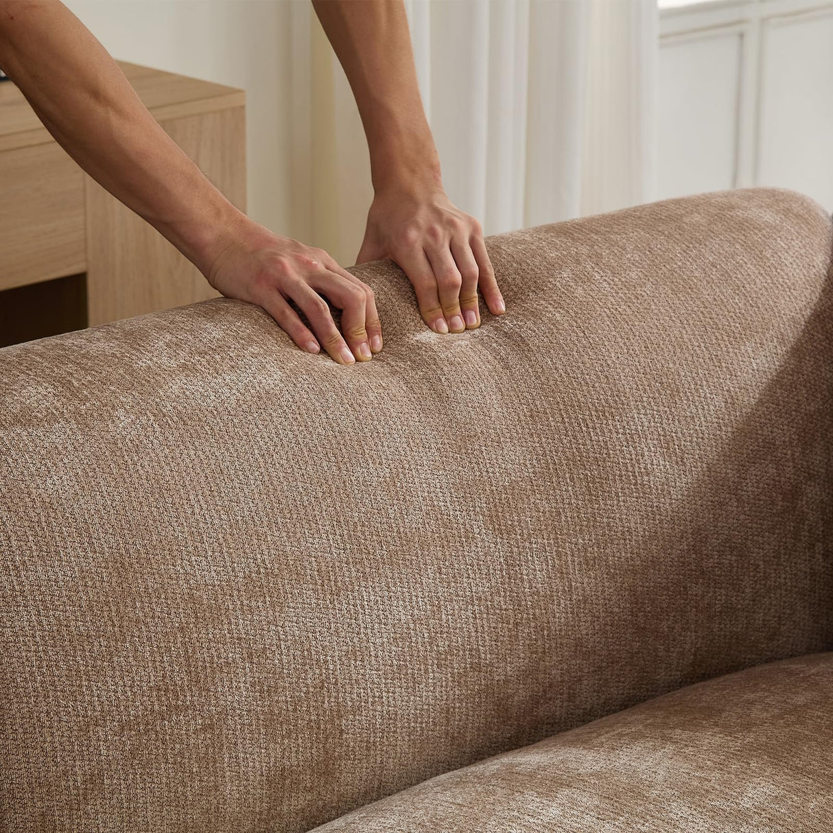 YOPENG 82" Modern Sofa 3-Seater Upholstered Couch with Metal Legs, Luxury Comfy Tuxedo Sofas, Soft Boucle Loveseat Minimalist Curved Couches for Living Room Bedroom Home Office Apartment, Camel YOPENG