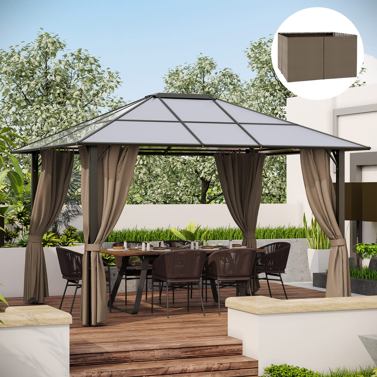 Outsunny 10' x 12' Universal Gazebo Sidewall Set with Panels, Hooks and C-Rings Included for Pergolas and Cabanas, Dark Brown Outsunny