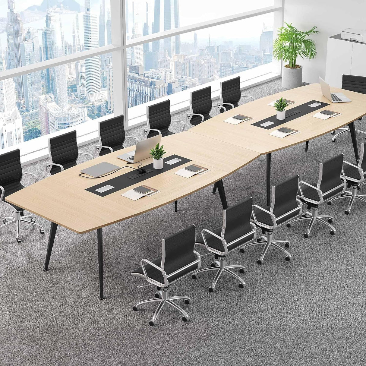 DWVO 6FT Conference Table, 70.8" Boat Shaped Meeting Table with Power Outlets & Rectangle Grommet, Modern Seminar Table for Office Conference Room, Boardroom Desk DWVO