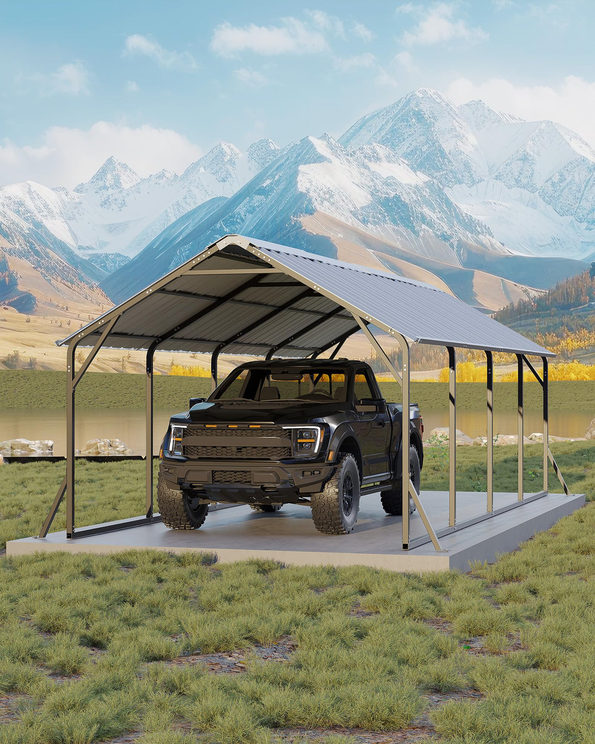 Garveelife 11'x20'x9' Vertical Roof Metal Carport, Heavy Duty Steel Car Ports for All-Weather, for Full-Size Pickup Trucks, Boats, and Tractors GarveeLife