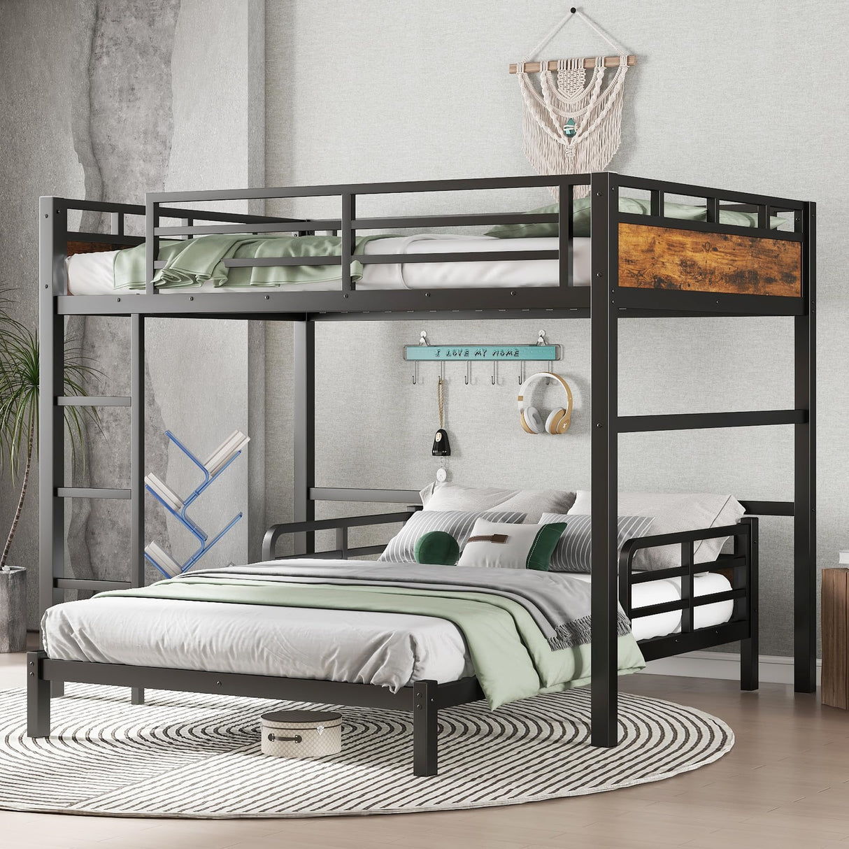 Full XL Over Full XL Bunk Bed with Headboard and Full Length Guardrail, Separable Bunk Bed, Heavy Duty Bunk Beds Can Turns Into Loft Bed and Platform Bed, Black Bellemave