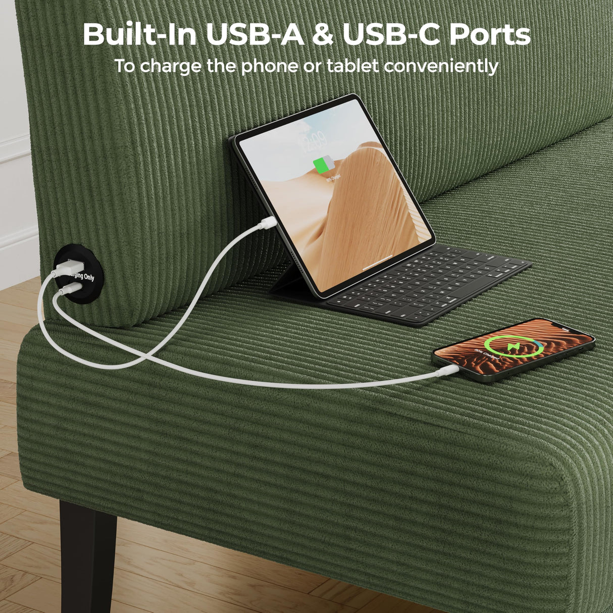 Yaheetech Small Mini Sofa Couch Armless Loveseat Futon for Bedroom, Corduroy Fabric & Easy Assembly, for Small Spaces Living Room,Dorm,Office,Apartment, Green Yaheetech