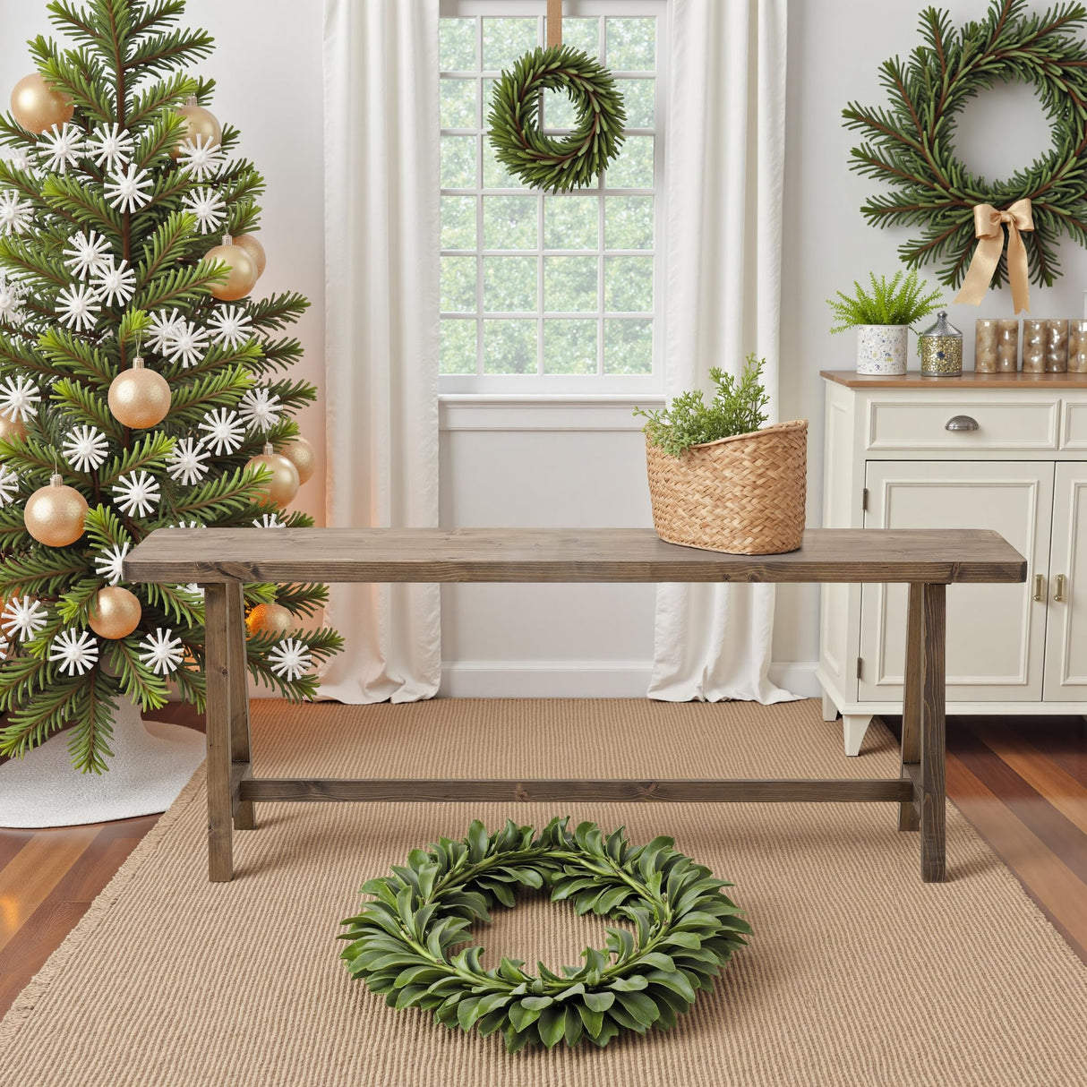 Warmiehomy Solid Wood Bench, 47.2” Rustic Farmhouse Entryway Bench for Living Room Dining Room Hallway Closet Room, Indoors & Outdoors Bench Warmiehomy