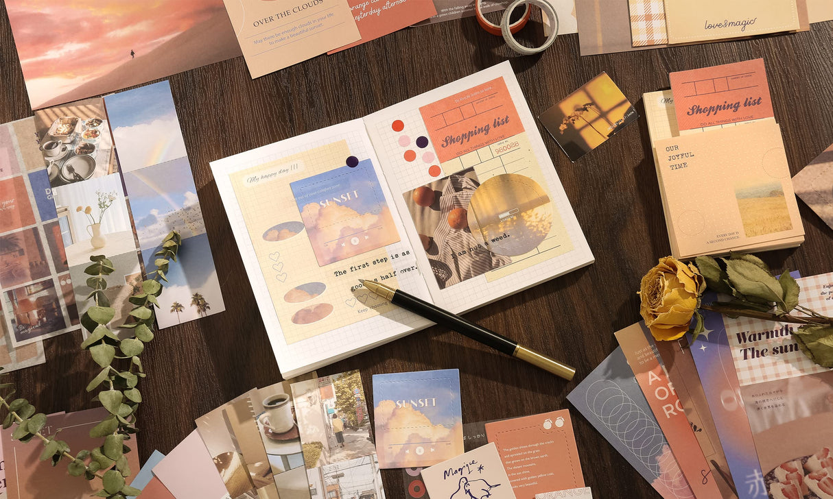 348 Pcs Scrapbooking Supplies Kit, Vintage Aesthetic Scrapbook Kit for Bullet Junk Journal, Stationery, A6 Grid Notebook, DIY Journaling Supplies, Birthday Craft Gift for Teen Girl Kid Women emmoolife