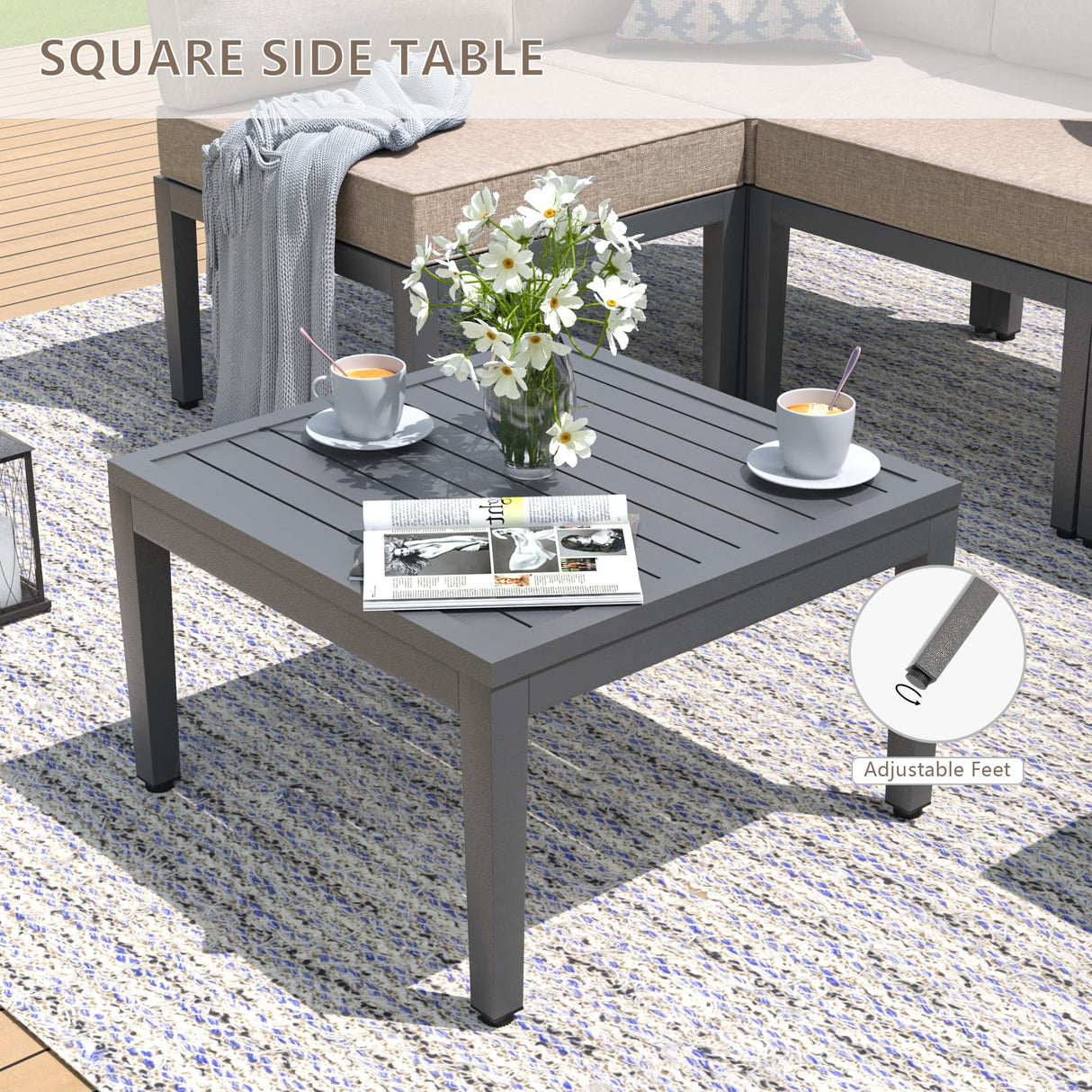 Kullavik Patio Furniture Set,7 Pieces Metal Modern Outdoor Furniture,Outdoor Sectional Sofa w/5.1" Cushions and Coffee Table for Patio,Backyard,Sand Kullavik