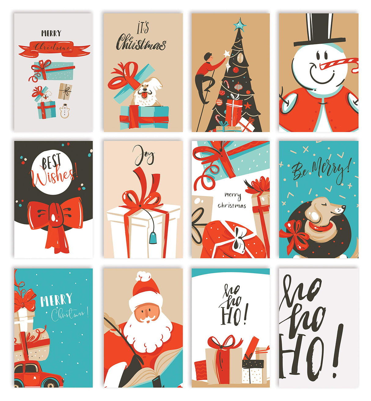 Better Office Products Christmas Holiday Greeting Card Set, 100 Pack, 4 x 6 Inch, 12 Assorted Custom Illustrative Designs, Blank Inside, Complete with Envelopes, 100 Christmas Cards Set Better Office Products