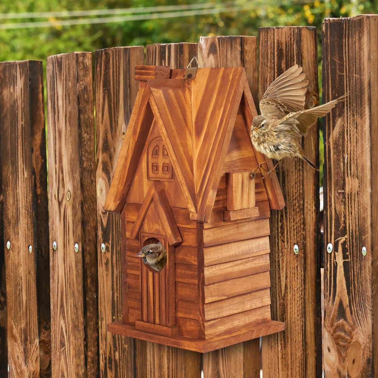 MIXUMON Bird Houses for Outside, Outdoor 2 Bird House Room for 2 Bird Families Bluebird Finch Cardinals Hanging Birdhouse for Garden (Style 11) MIXUMON