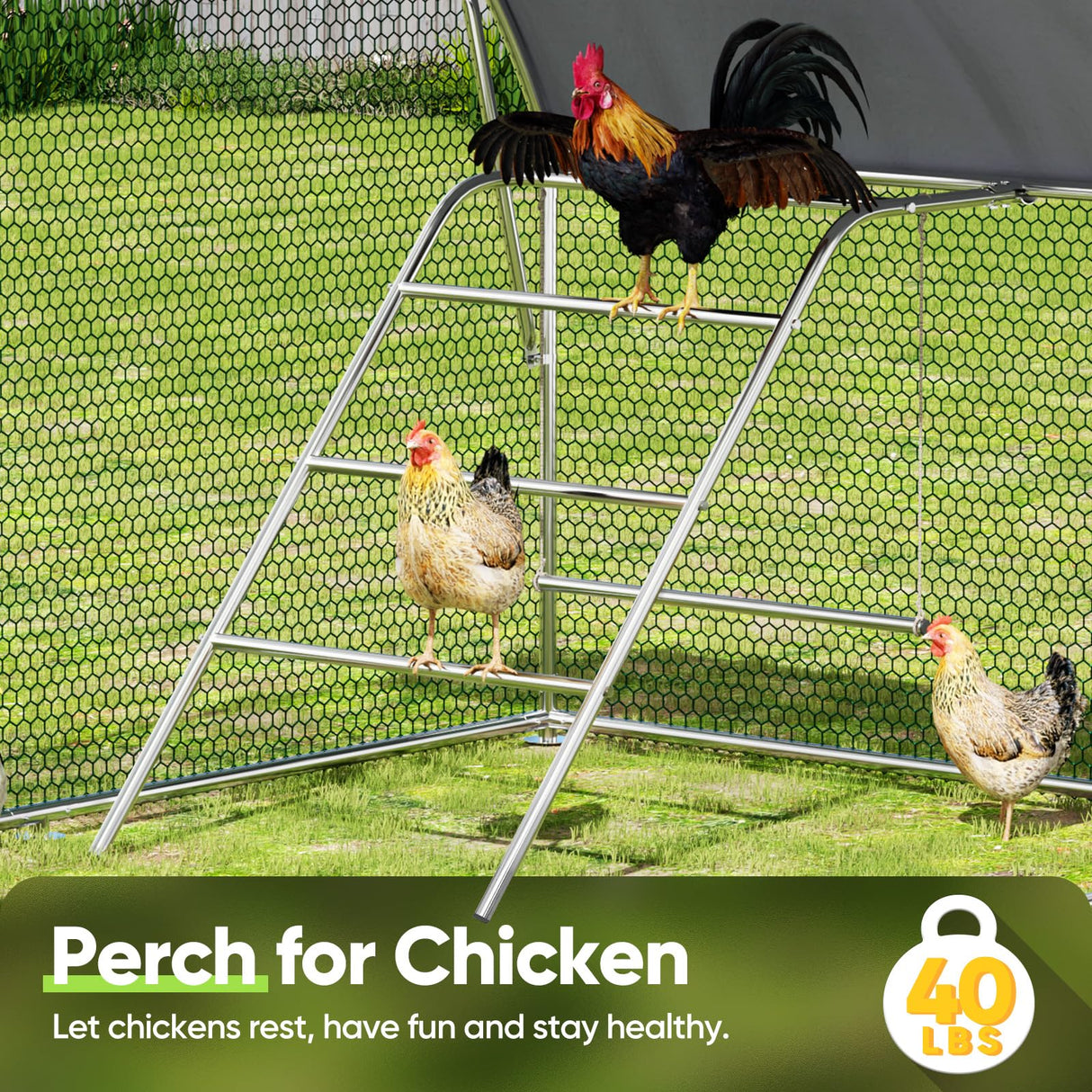 Quictent Large Metal Chicken Coop Run for 20/30 Poultry with Roosting Perch & Swing, 19x10FT Upgraded Outdoor Walk-in Cage Arch Hen Duck Rabbit Yard Farm House, Chicken Wire, Waterproof Roof Tarp Quictent