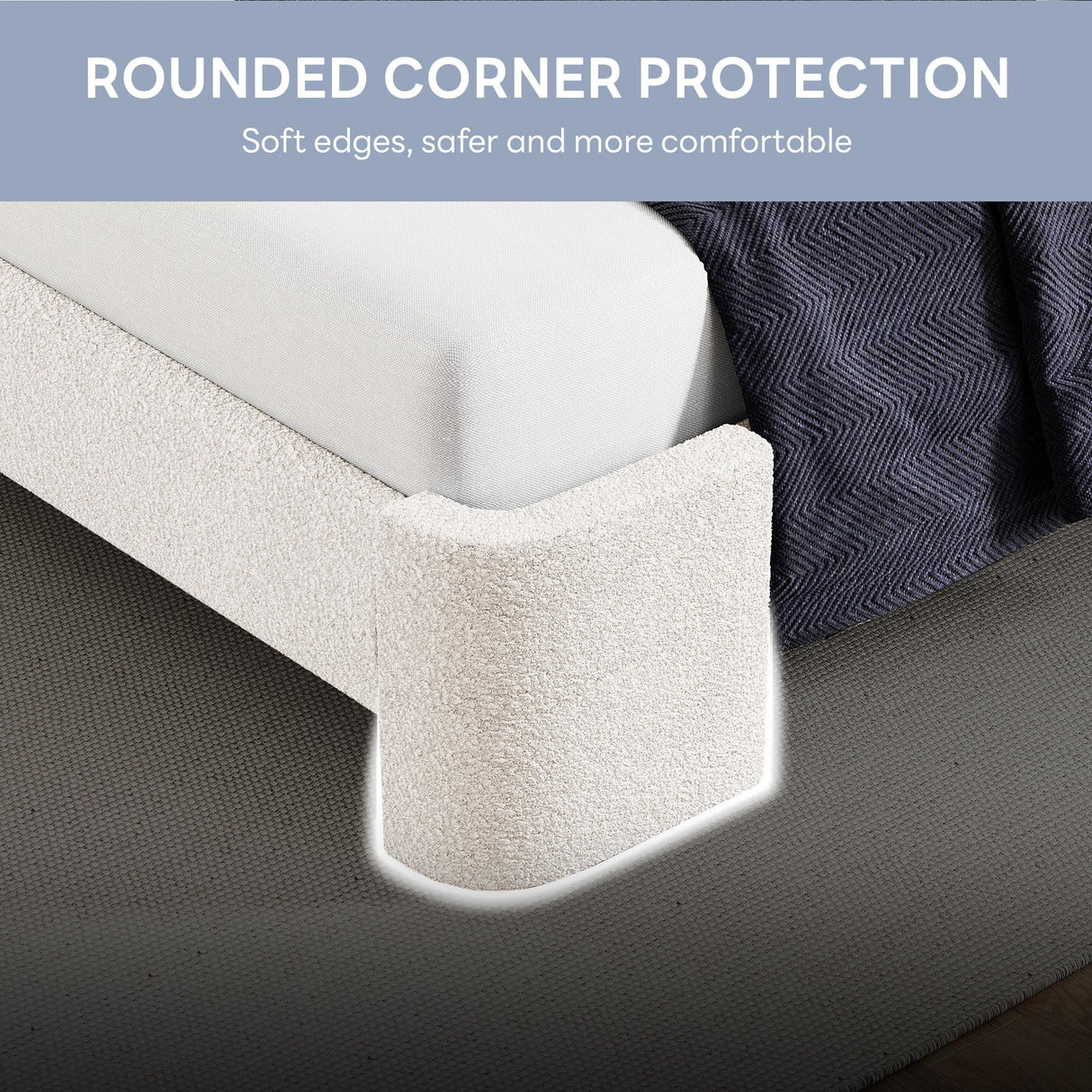 LIKIMIO Queen Bed Frame with Headboard, Upholstered Bed Frames with USB Ports, Base Cama Bed Frame No Box Spring Needed, Cream White LIKIMIO