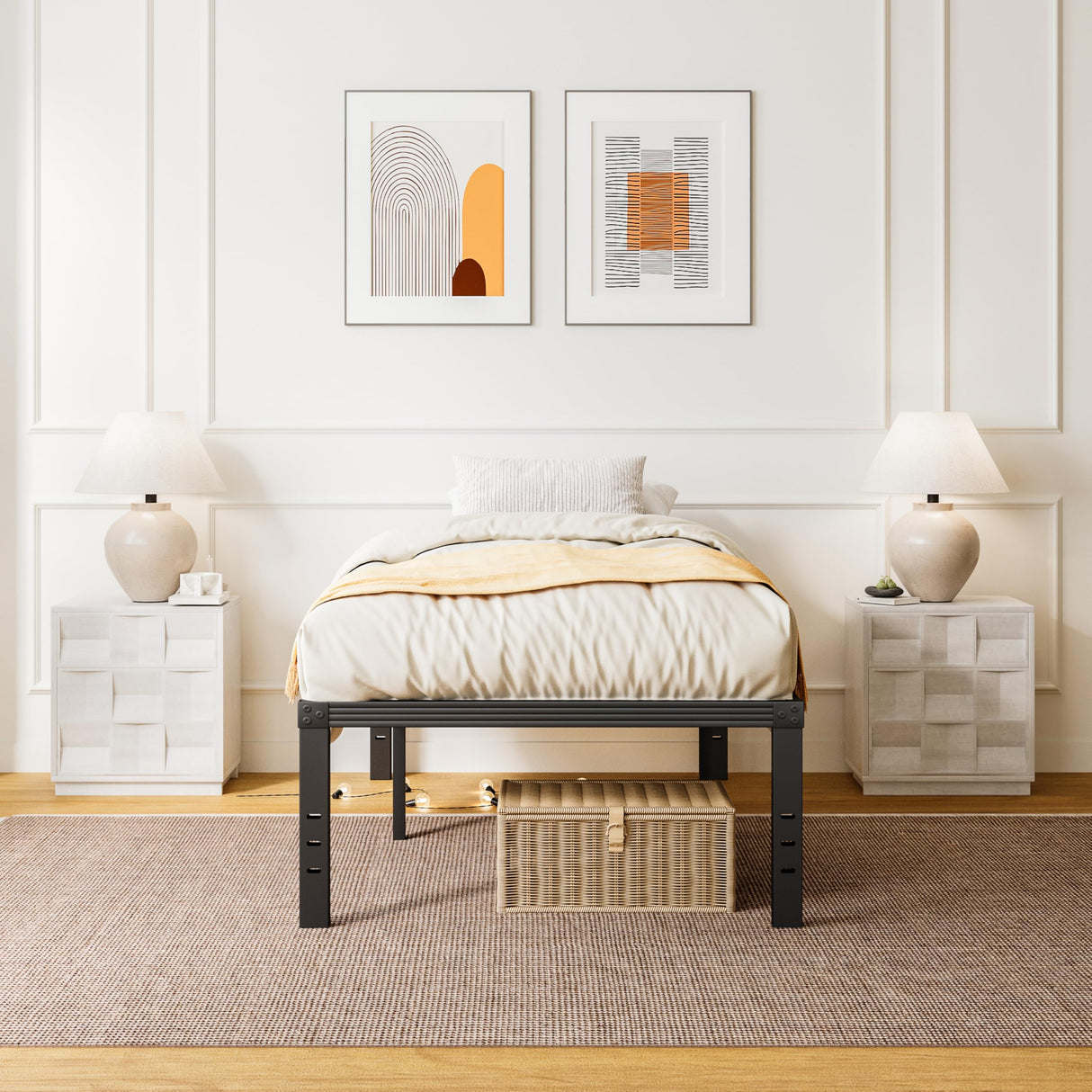 ZIYOO Twin Bed Frames, 18 Inches Platform Bed Frame, 1000lbs Heavy Duty Steel Slat, Non-Slip Design, No Box Spring Needed, Easy Assembly, Quiet Noise Free, Under Bed Storage Space, Black ZIYOO