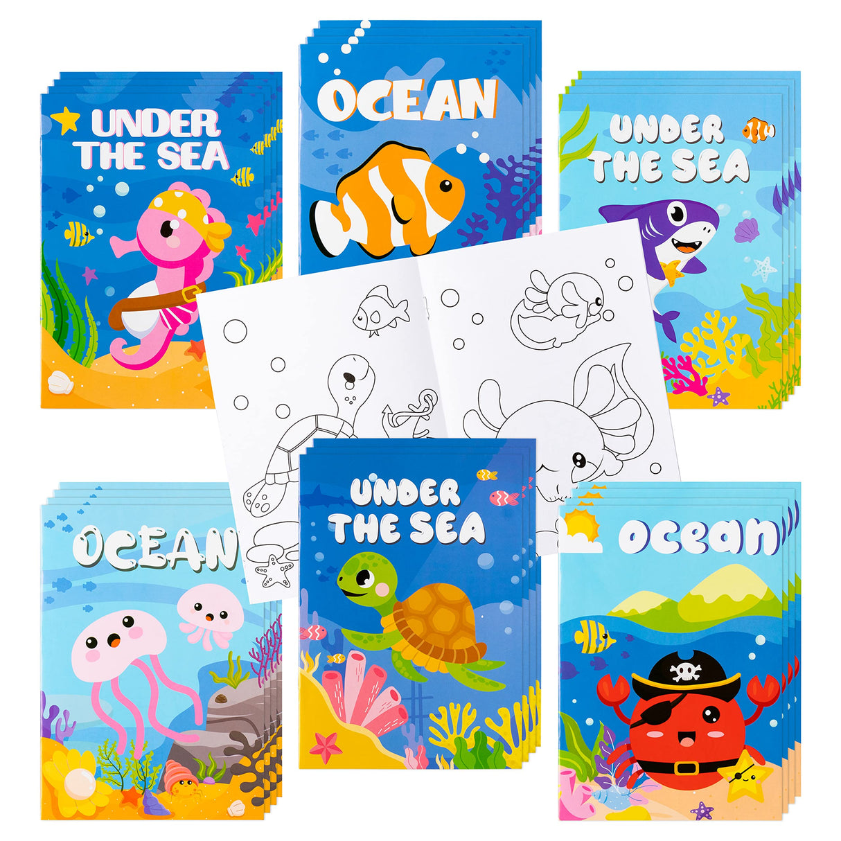 ANGOLIO 24Pcs Ocean Animals Coloring Books Bulk for Kids Mini DIY Art Drawing Book Set for Shark Seahorse Jellyfish Under The Sea Animal Theme Kindergarten School Classroom Rewards Goodie Bag Filler ANGOLIO