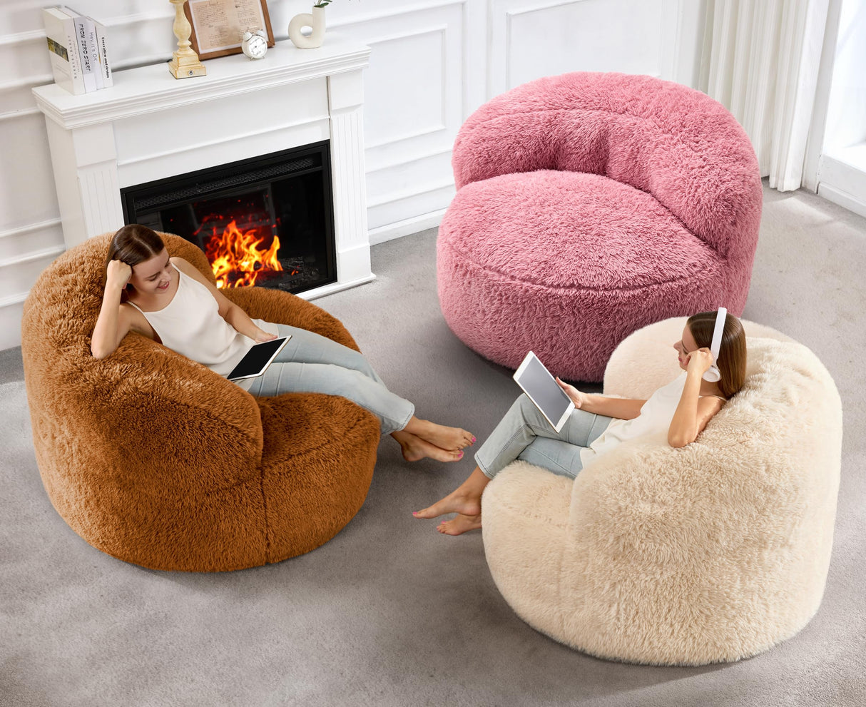 Hobestluk Bean Bag Chair Big Bean Bag Chairs for Adults Giant Adult Bean Bag Chair with Foam Filler Large Beanbags with Stuffed Back Lazy Sofa, Pink -Standard Hobestluk