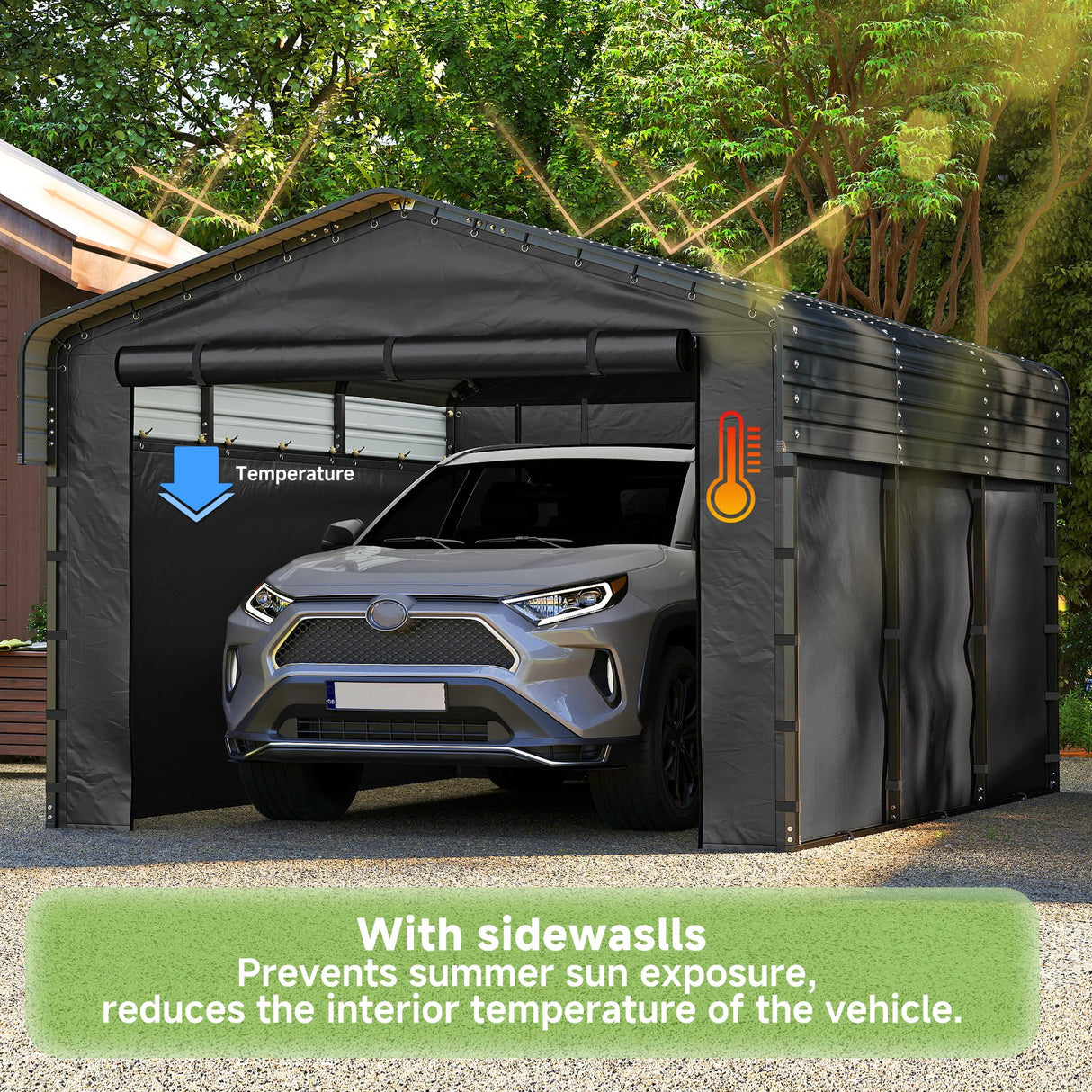 Real Relax 10x15ft Heavy Duty Metal Carport with Galvanized Steel Roof, Removable Sidewalls, Outdoor Car Port Shelter for Cars, Trucks and Boats, Gray Real Relax