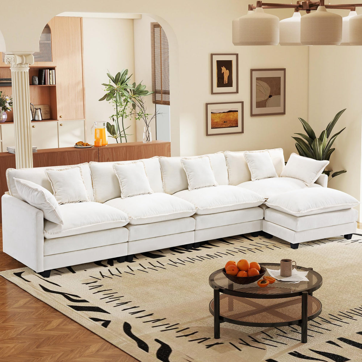 149.2" Modular Sectional Sofa,L Shaped Couch for Living Room,Modern Deep Seat Sofa 4 Seater Chenille Fabric Comfy Cloud Couches with Throw Pillows & Movable Ottoman Hanherry