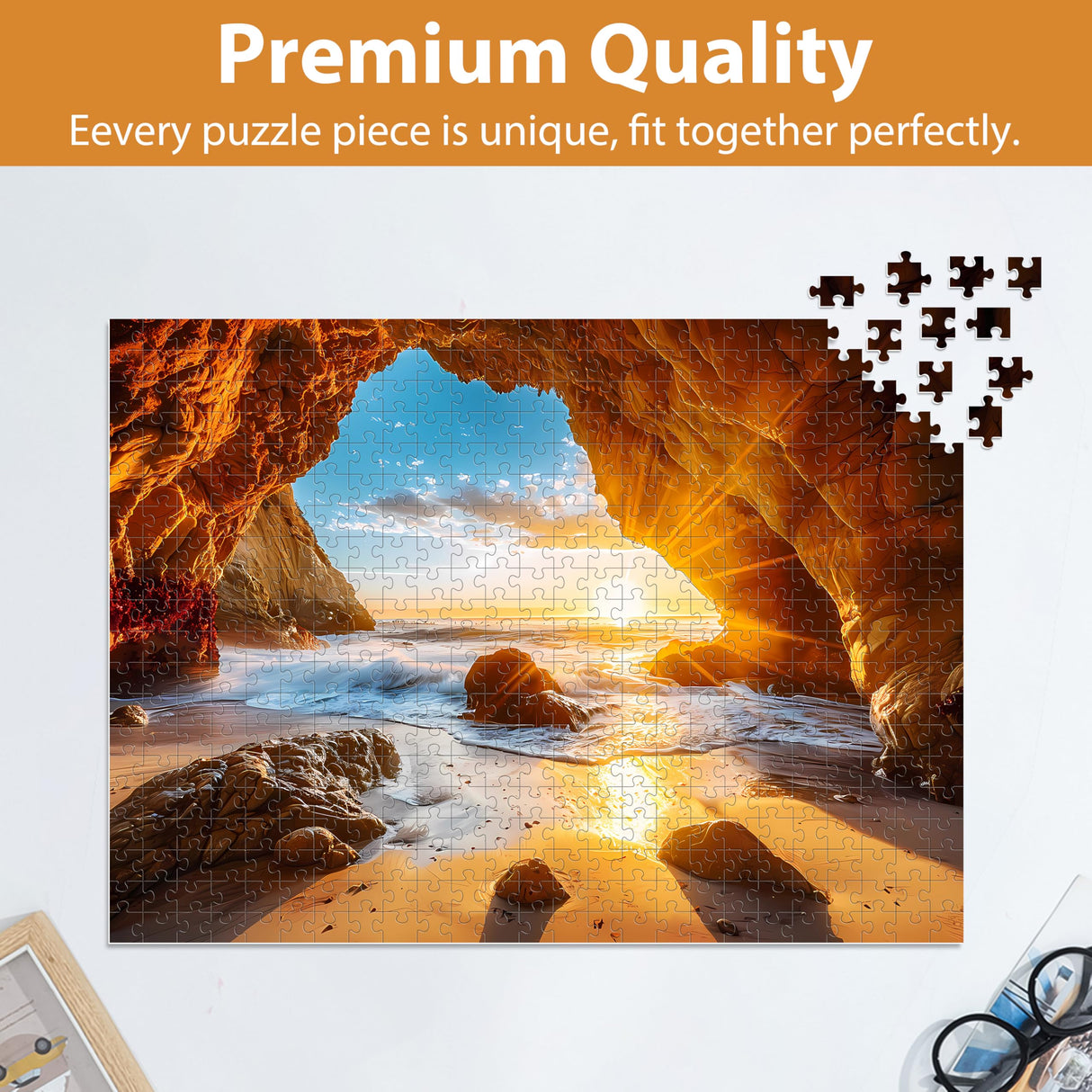 500 Pieces Puzzles for Adults Jigsaw Puzzle Beach Sea Cave Sunset Puzzle for Children Elderly, Recycled Paper Puzzle 500 Pieces, Art DIY Challenging Puzzle Family Game Gift for Friends, 20.5 x 15 in Jeacirio