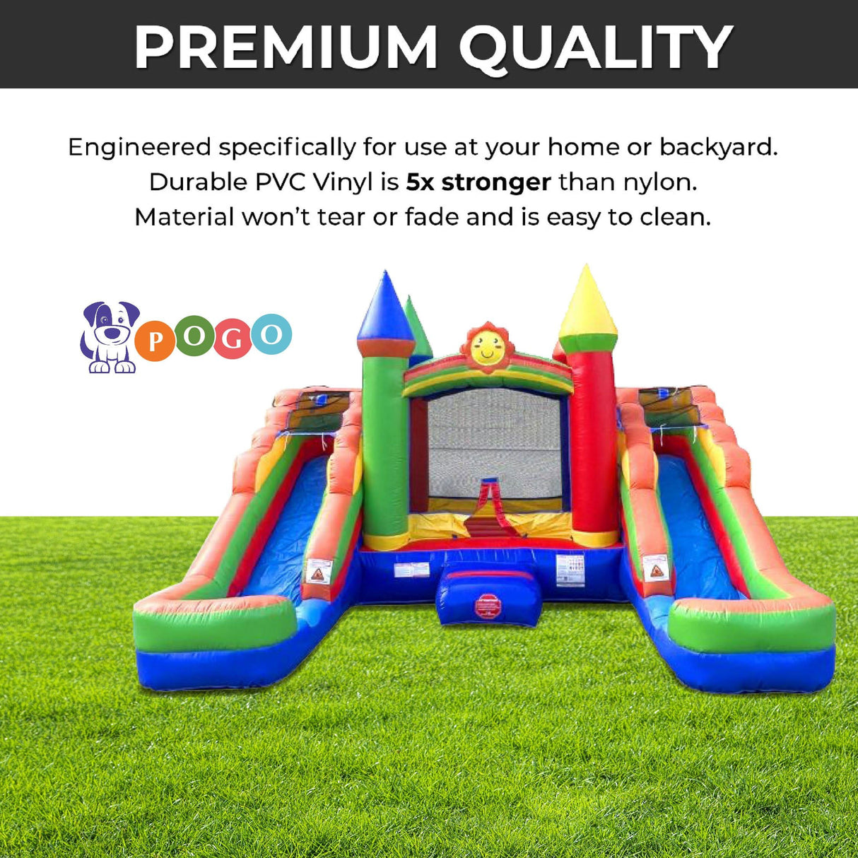 Inflatable Bounce House and Double Slide Combo Unit (Without Blower) - 16.5 x 15 x 11 Foot- Crossover Rainbow Castle Combo Bouncer, Kids Outdoor Toys, Jumpers for Kids Pogo Bounce House