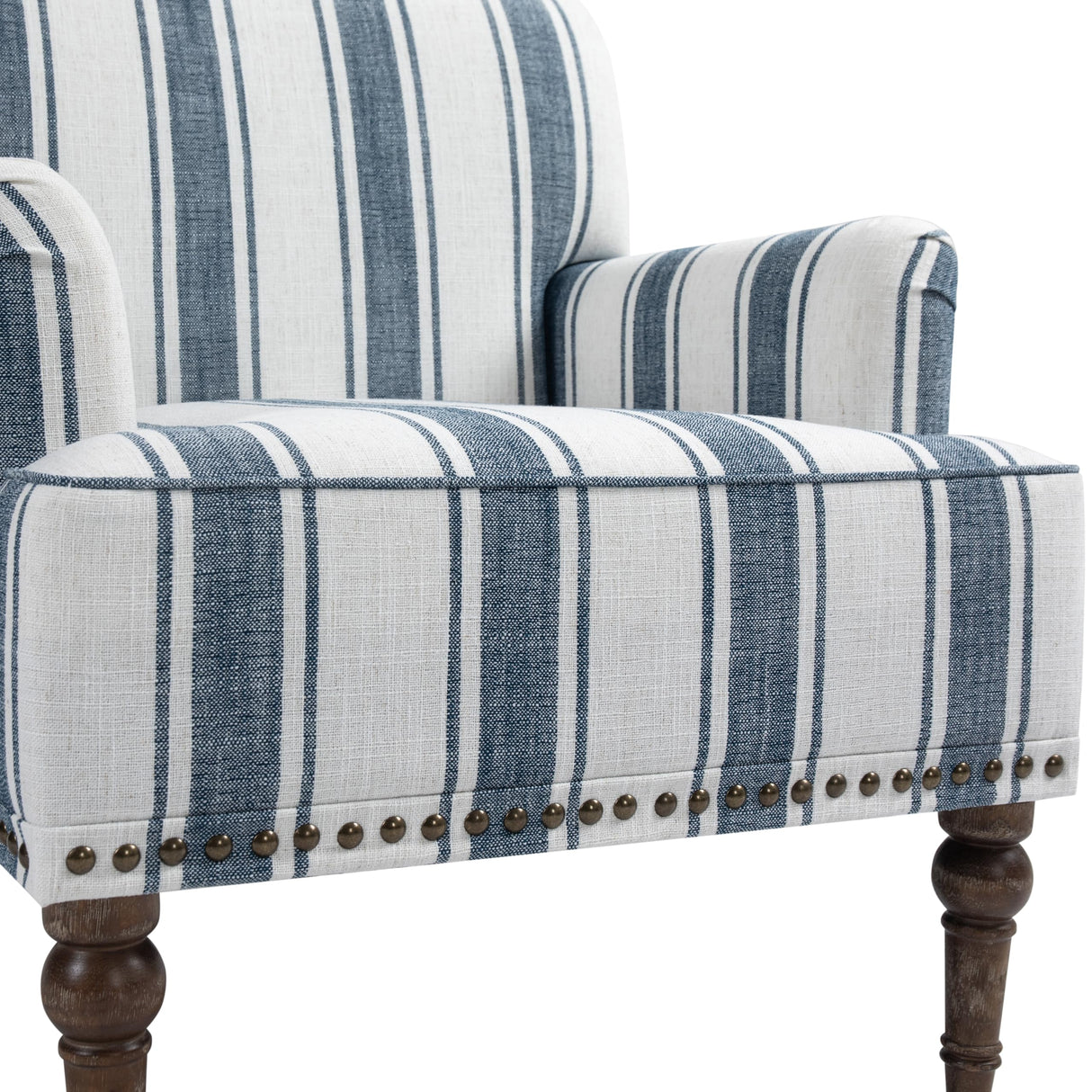 UIXE Stripe Accent Chair Arm Chair, Modern Nailhead Trim Club Armchair with Wood Legs, Comfy Living Room Single Sofa Reading Seat Bedroom Side Seating for Home Office, Dark Blue UIXE
