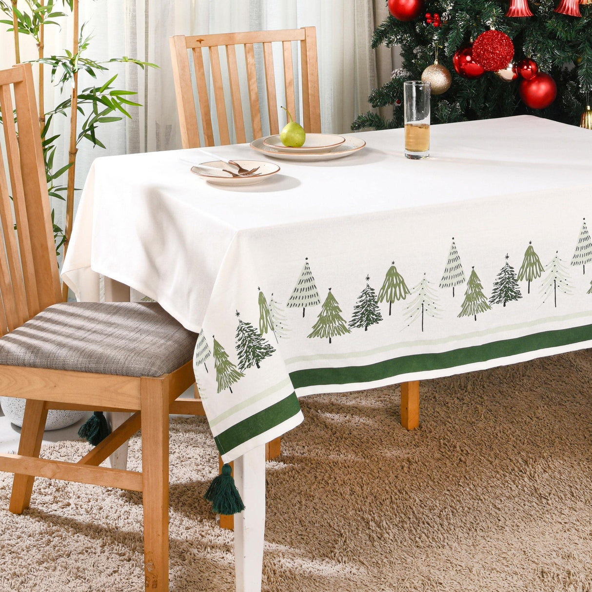 Folkulture Christmas Tablecloth or Dining Table Cover, 60 x 72 Inches, 100% Cotton Rectangle Tablecloth or Green Table Cloth for Christmas Decorations, Long Table Cloth Rectangle, (A Christmas Story) Folkulture