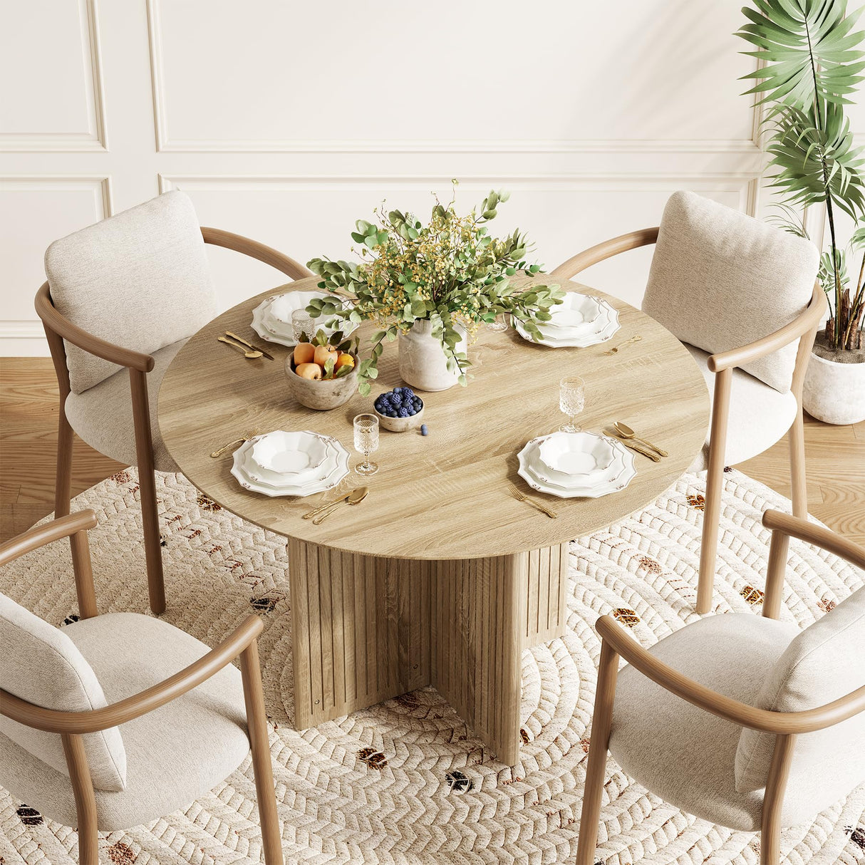 LITTLE TREE Round Dining Table for 4-6 People, Modern Wooden Kitchen Table with Pedestal Base, Small Dinner Table for Dining Room, Kitchen, Living Room LITTLE TREE