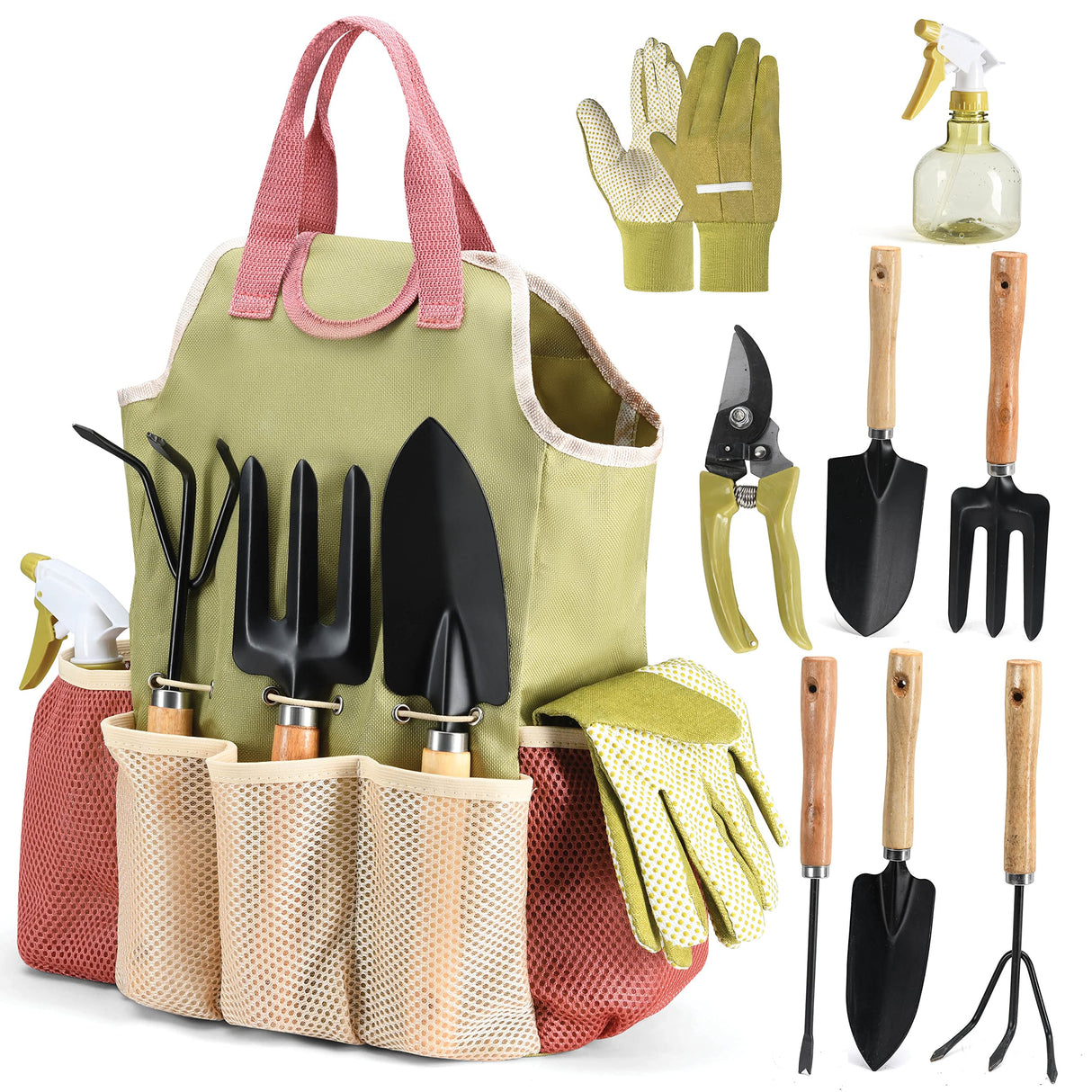 Gardening Tools Set of 10 - Complete Heavy Duty Garden Tools Set with Fashion Handbag - Durable Gardening Supplies Kit Ideal Gardening Gifts for Women Play22