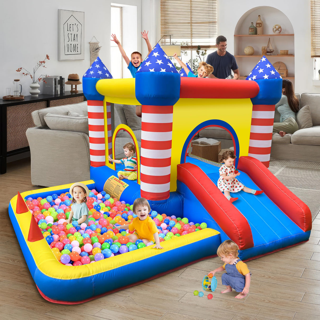 Culaluva Inflatable Bounce House: Bouncer Bouncy Castle 5 in 1 with Ball Pit & Slide for Kids Aged 3-8 - with 370W Blower & Storage Bag - Indoor Outdoor Play Stripes Style CulaLuva