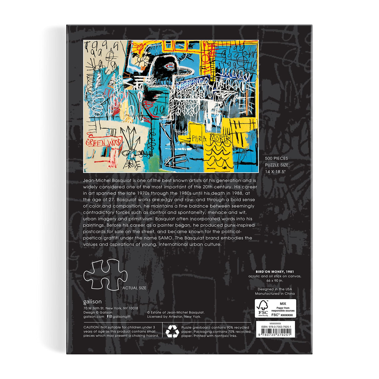 Galison Basquiat Bird On Money – 500 Piece Book Puzzle with Iconic Bird On Money Charlie Parker Tribute Artwork Packaged in Magnetic Keepsake Book Sized Box Galison
