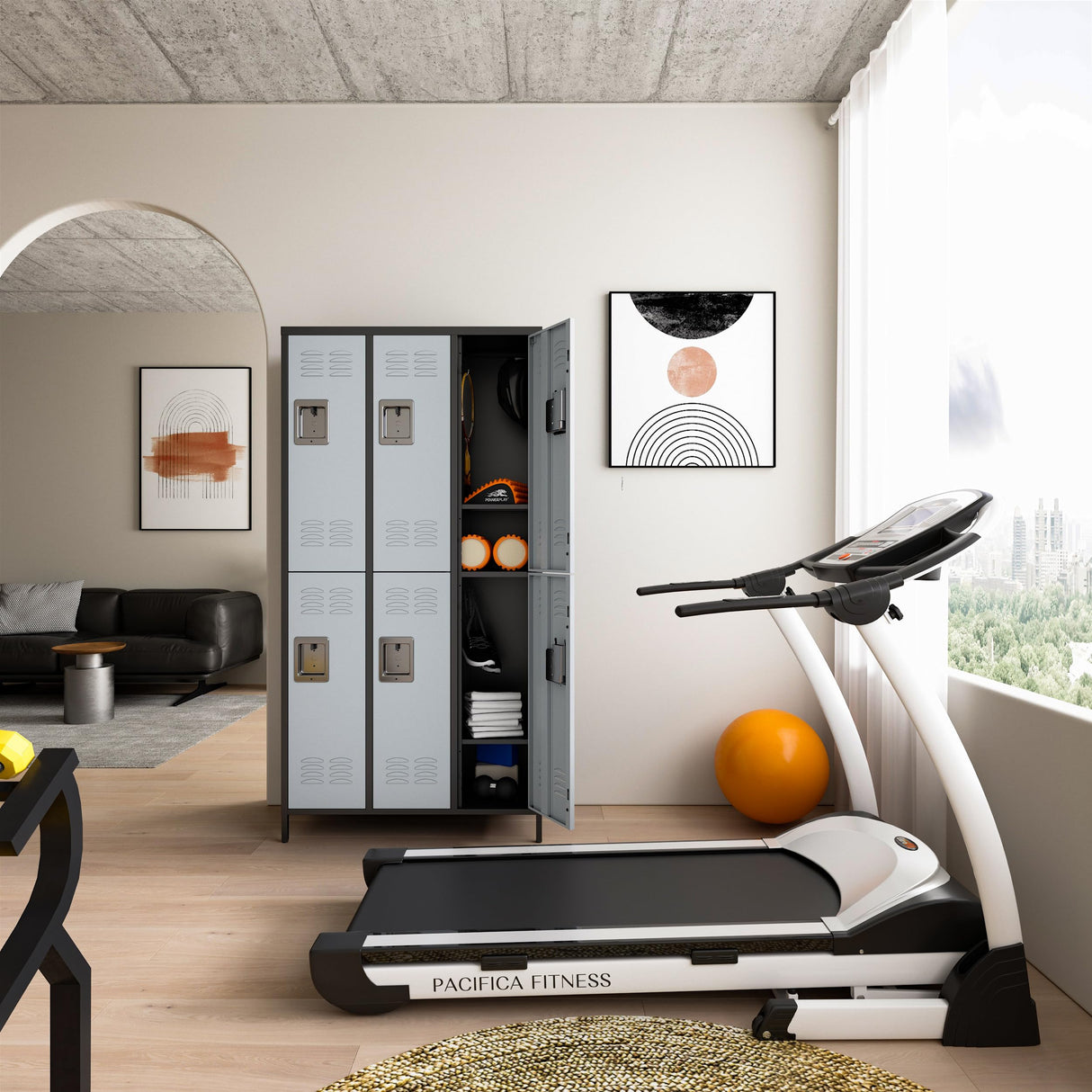 BYNSOE Metal Locker 6 Doors Employees Locker Storage Cabinet Locker School Hospital Gym Locker Requires Assembly (black gray -6 doors 36" w) BYNSOE