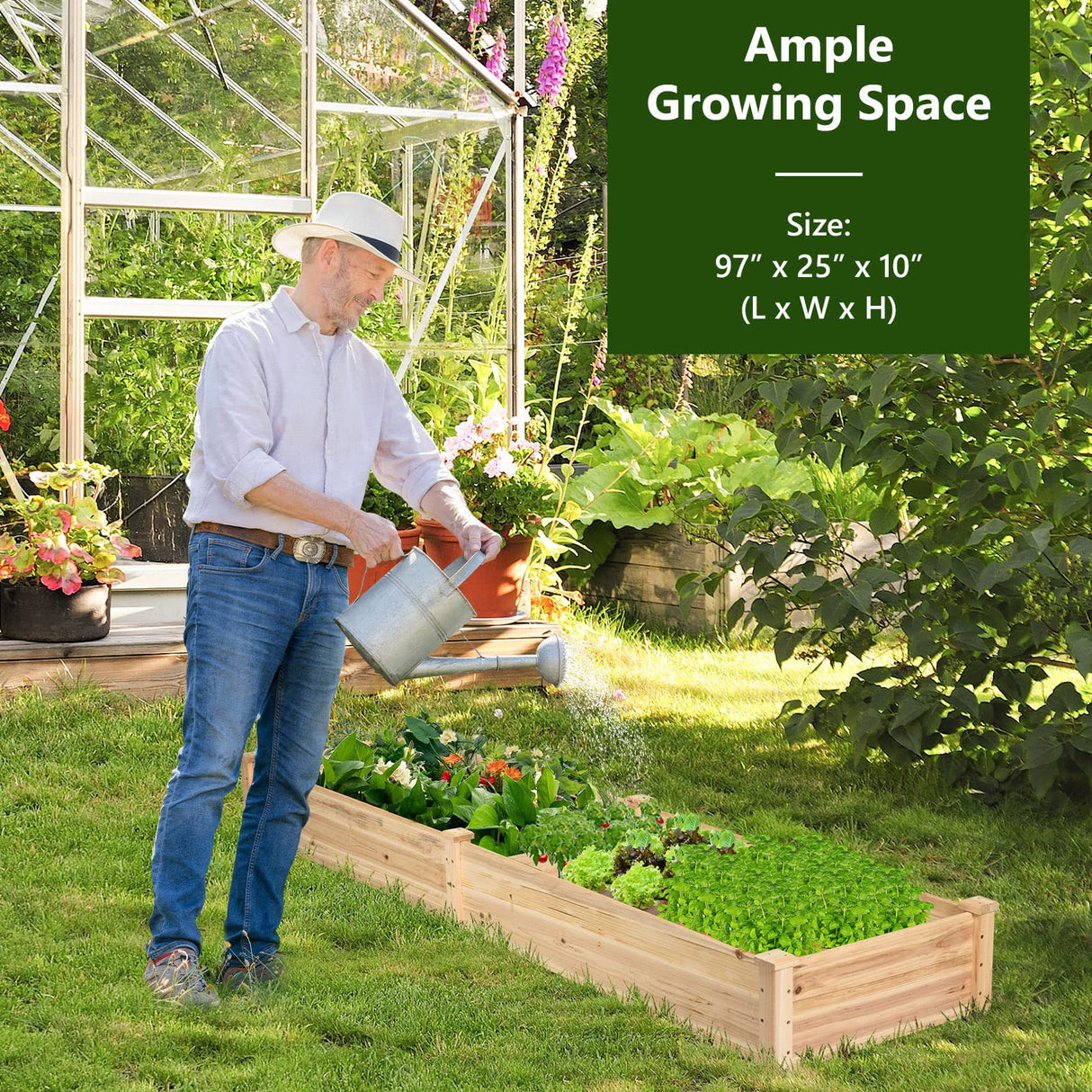 COSTWAY Raised Garden Bed, Wooden Planter Box Stand for Vegetables, Fruits, Herbs, Flowers, Garden Planting Bed Kit for Outdoor, Backyard, Patio, Lawn, 91" x 24" x 9" COSTWAY