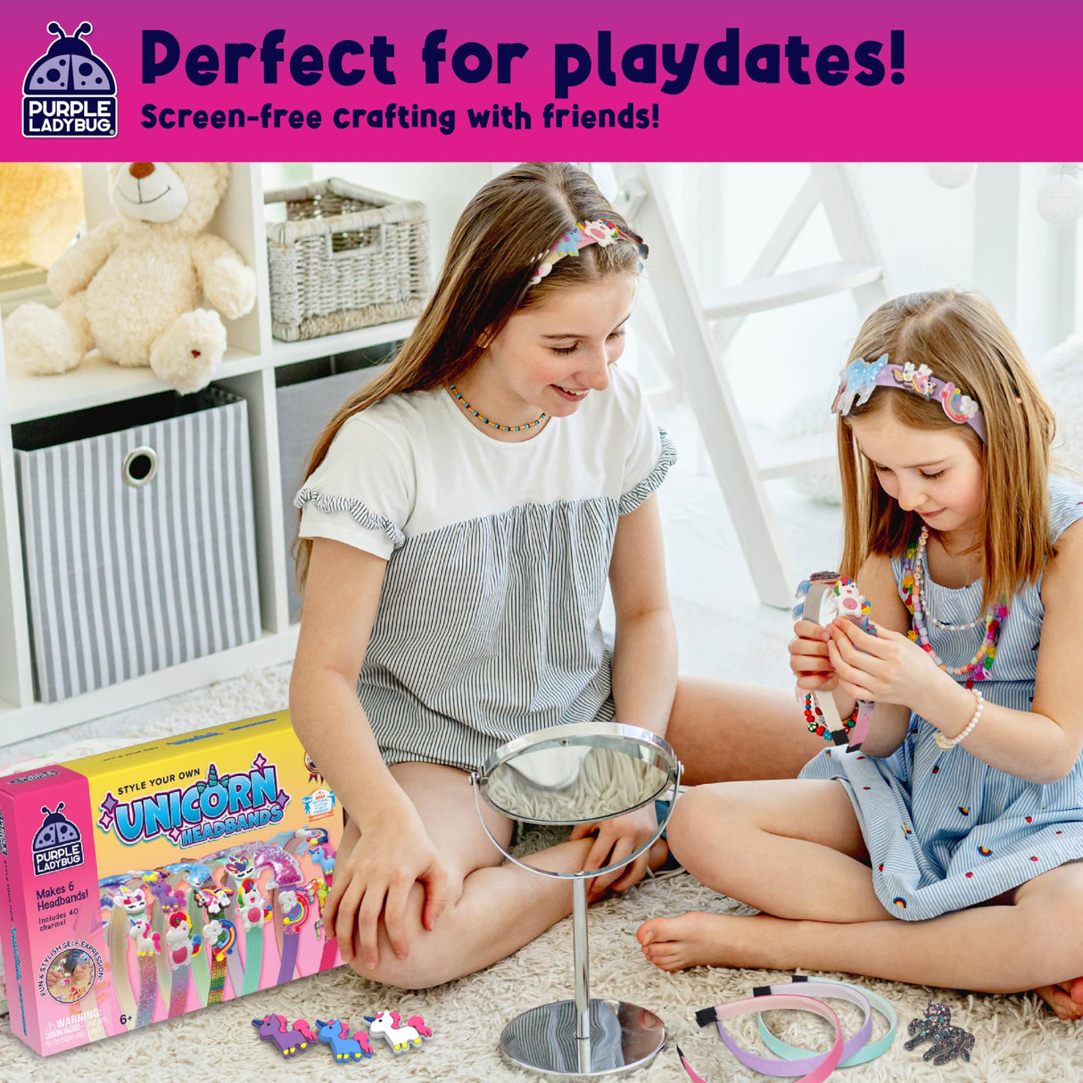 PURPLE LADYBUG Unicorn Headband Making Kit - Unicorn Crafts for Girls Ages 4-9, Birthday Gifts, DIY Hair Accessories Set, Great Summer Activity for Girls PURPLE LADYBUG