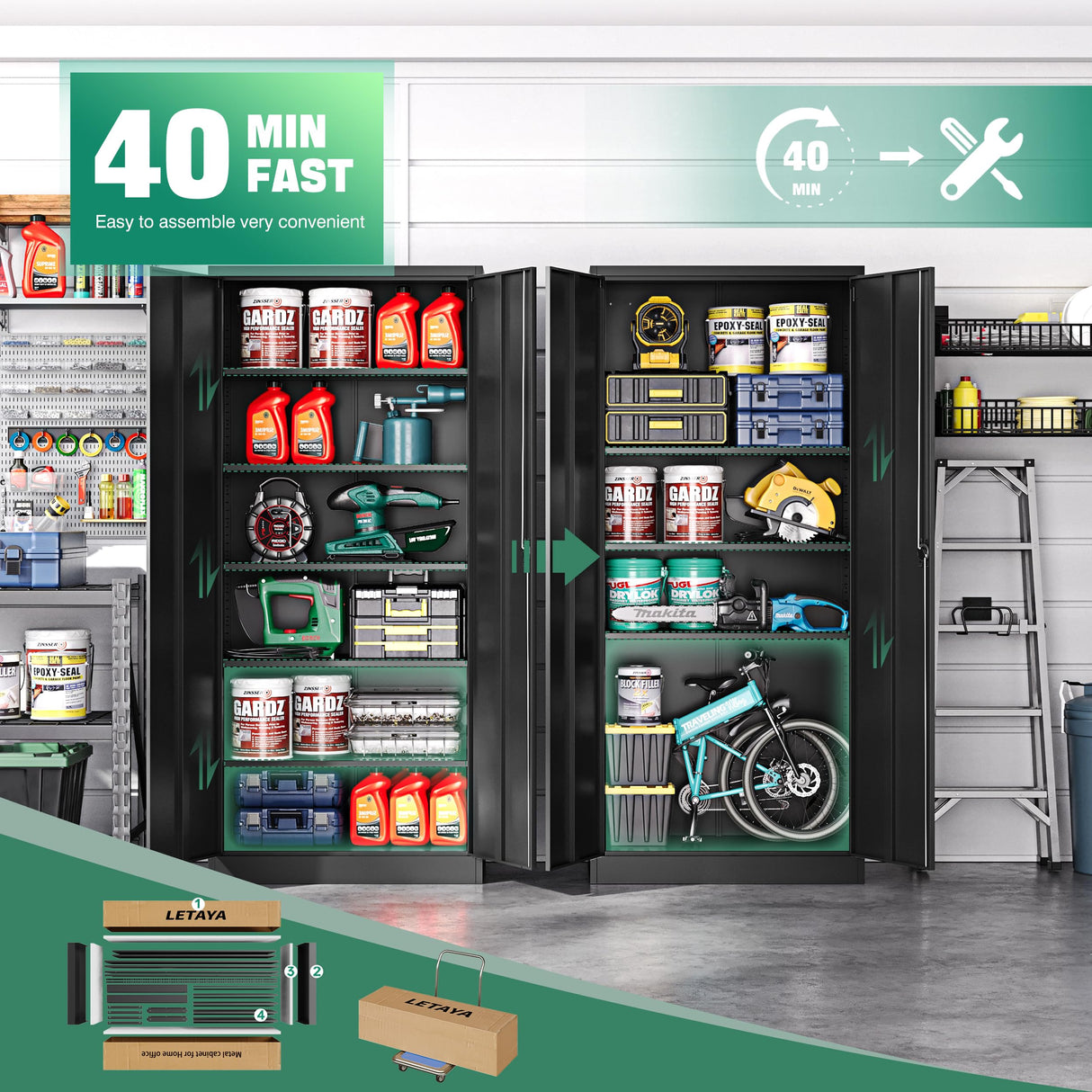 Letaya Metal Garage Storage Cabinets with Lock Door and Adjustable Shelves, Steel Tool Cabinets for Home,Office,Warehouse Organisieren (Black, 72" H) Letaya