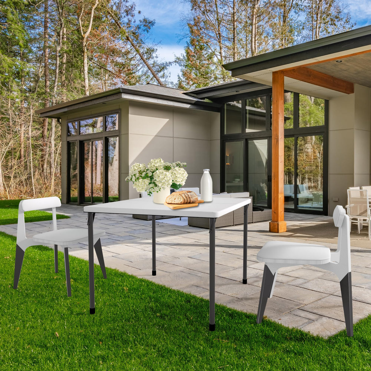 Kasunpul 34" Folding Table, Portable Square Folding Card Table with Collapsible Legs & Carrying Handle, Plastic Tables for Camping,Picnic, Office, Party, White Kasunpul