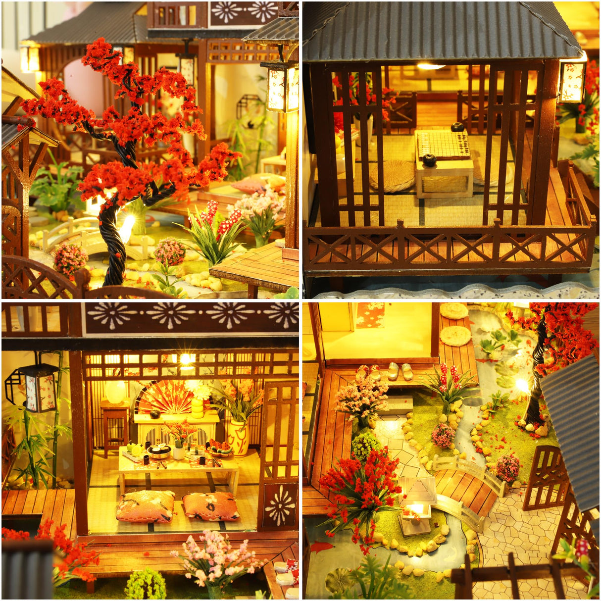 Miniature Dollhouse DIY Set with Decoration Furniture and LED Lights, 1:24 Scale DIY Wooden Dollhouse Kit with English Instructions, Birthday Gift or Party Favors (Japanese Courtyard Style) KOOMEKI