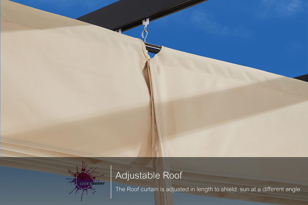 Luckyberry 10' X 10' Outdoor Retractable Pergola with Sun Shade Canopy Patio Metal Shelter for Garden Porch Beach Pavilion Grill Gazebo Modern Yard Grape Trellis Pergola, Beige LUCKYBERRY