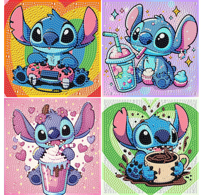 KOJEFCV 4 PCS Diamond Art Painting Kits for Kids, Cartoon Diamond Art for Kids Ages 4-8-12, Cartoon Gem Painting Kit Crafts Beginners for Gift Home Wall Decor (6x6 inch)