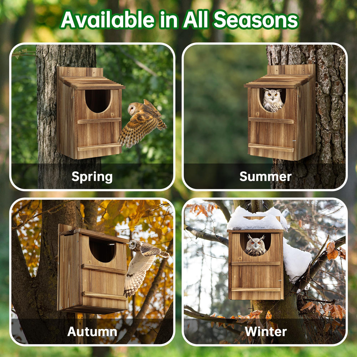 UUMENHA Owl House,Carbonized Cedar Large Owl Bird Box with Shavings,Owl Boxes for Outside 14.5×9×7.5 inches,Owl Nesting Box for Wildlife Lovers,Easy Assembly Required UUMENHA
