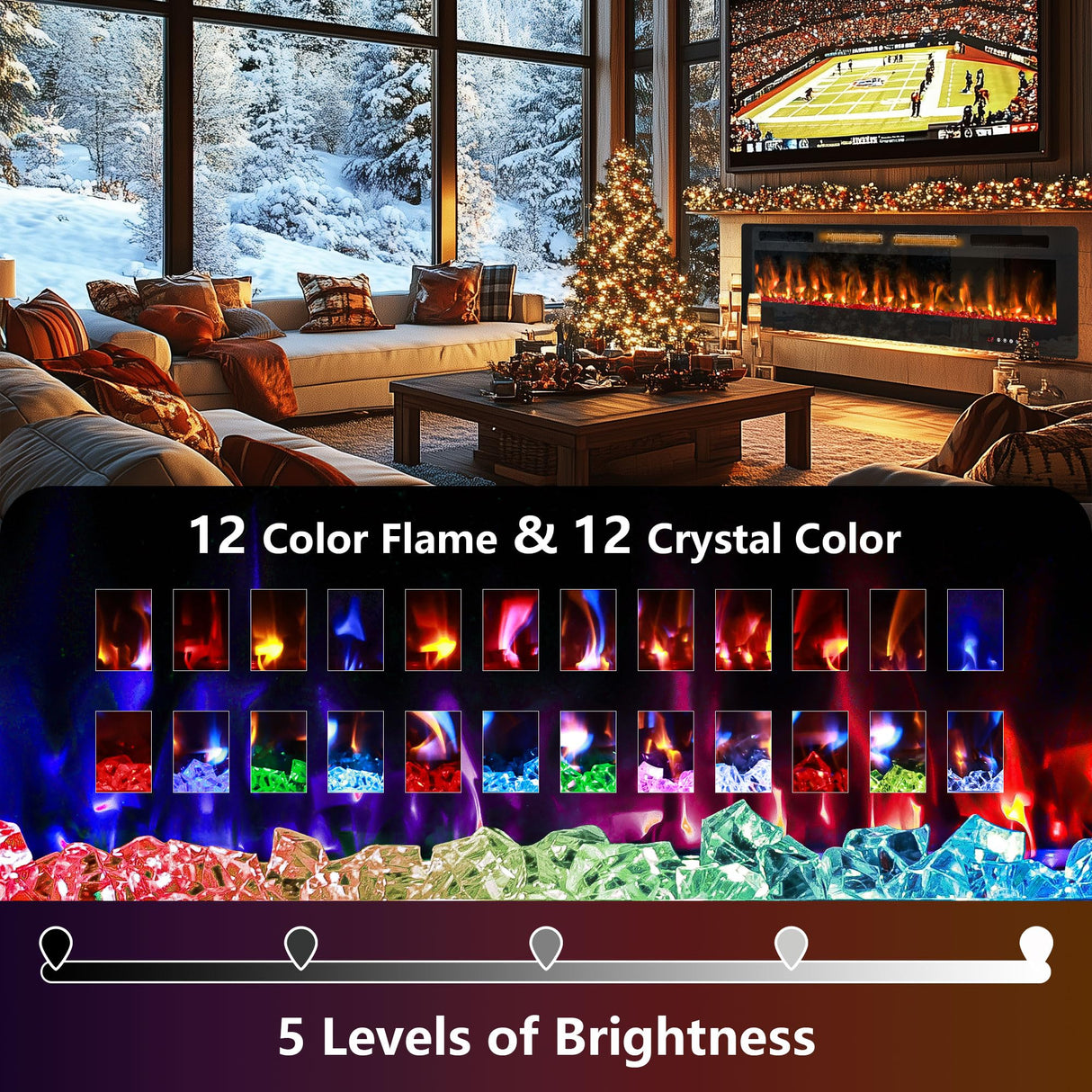 72" Electric Fireplace in-Wall Recessed,1500W Ultra-Thin Wall Mounted Fireplace Heater, Multicolor Flame Low Noise Timer Touch Screen &Remote Control Ludatido