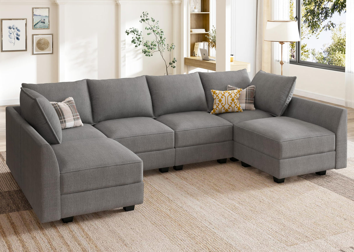 HONBAY Modular Sectional Sofa U Shaped Sectional Modular Sofa with Storage Convertible Modular Sectional Couch for Living Room, Grey HONBAY