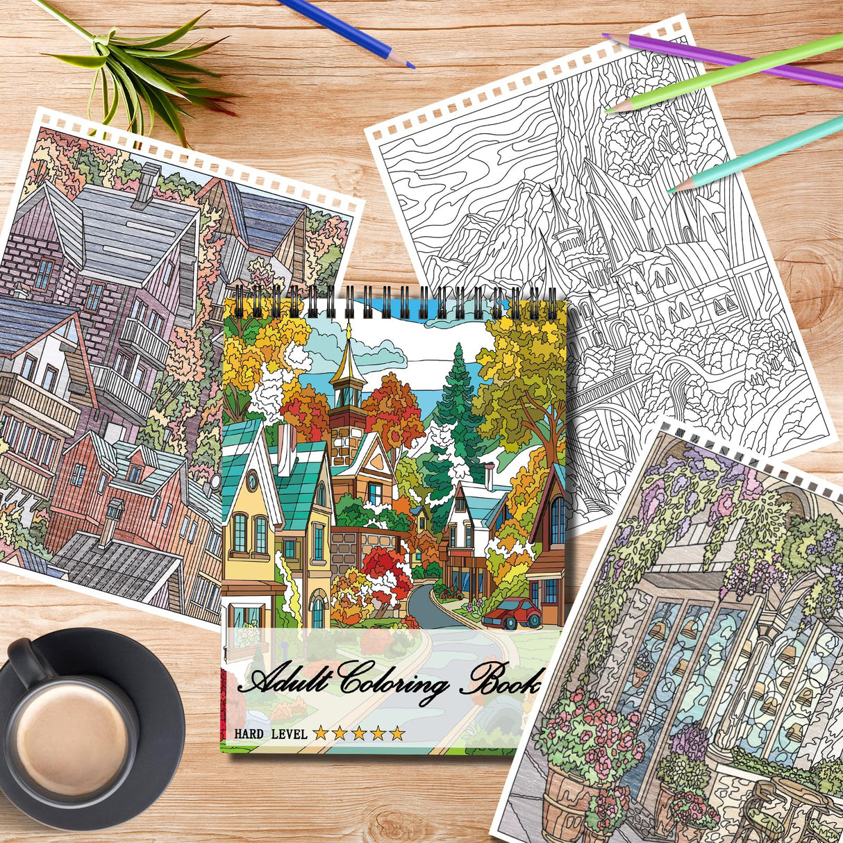 Kalysky Landscapes Adult Coloring Book Set of 3 – Complex Nature Landscapes & Iconic Architecture | Desert, Ocean Forests, Modern Wonders | Coloring Books for Adults Relaxation (8.25” x 11”) Kalysky