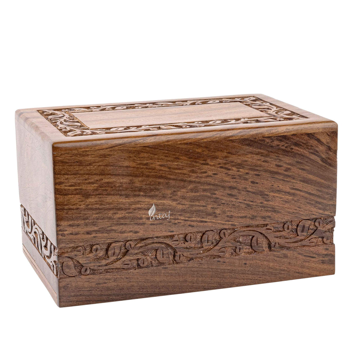 INTAJ Borders Wooden Urns for Human Ashes Adult Funeral Urn, Wooden Cremation Urns for Ashes Engraving, Wooden Box (L (9x6x5) 185 Cu/in, Custom INTAJ