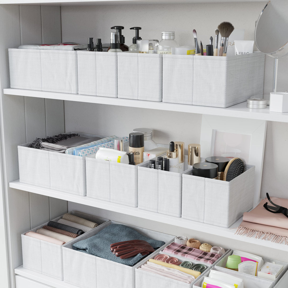 Drawer Organizer Clothes Set of 12 White-Grey - Dresser Organizer For Nursery, Bedroom, Closet - Perfect Baby Clothes Organizer and Storage & General Nursery Organization or Dresser Drawer Organizers NEATERIZE